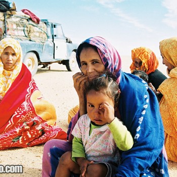 Women in Sahara Desert tracks of Sebkhet Oum way to Bir Moghrein, Northern Mauritania